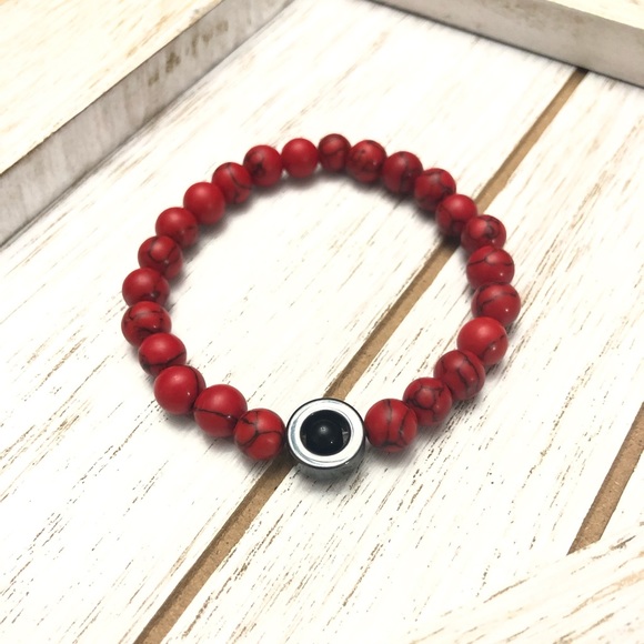 Handmade Jewelry - Red Howlite and Black Jasper Bracelet